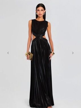 Retrofete Black Pleated Maxi Dress with Waist Cutouts